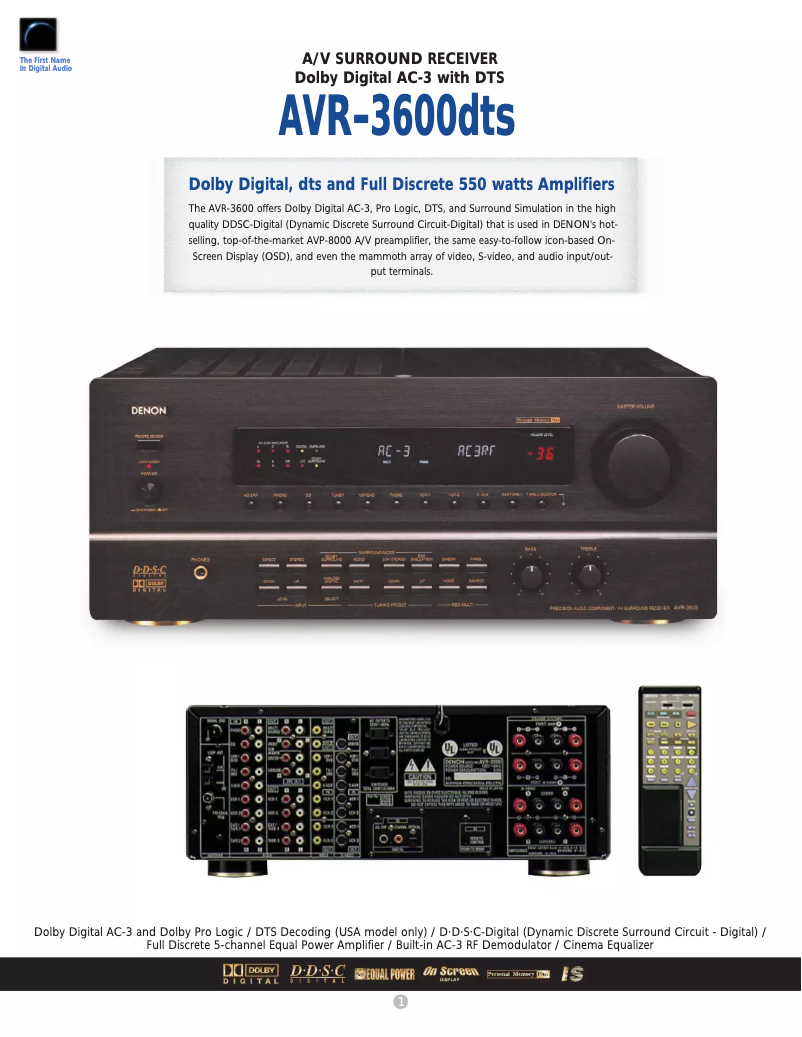 Image de la première page du manuel de l'appareil AVR-3600DTS