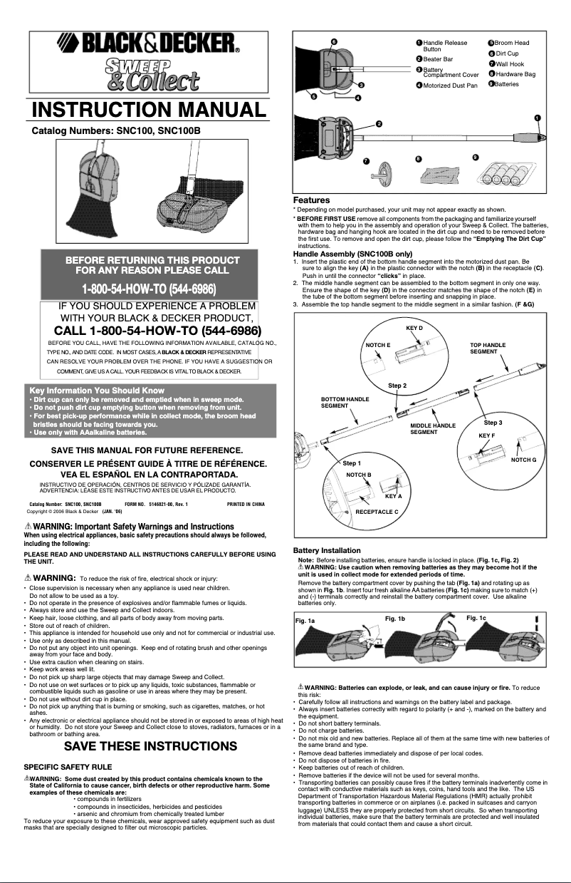 Page n°1 - Manuel utilisateur Black & Decker SNC100