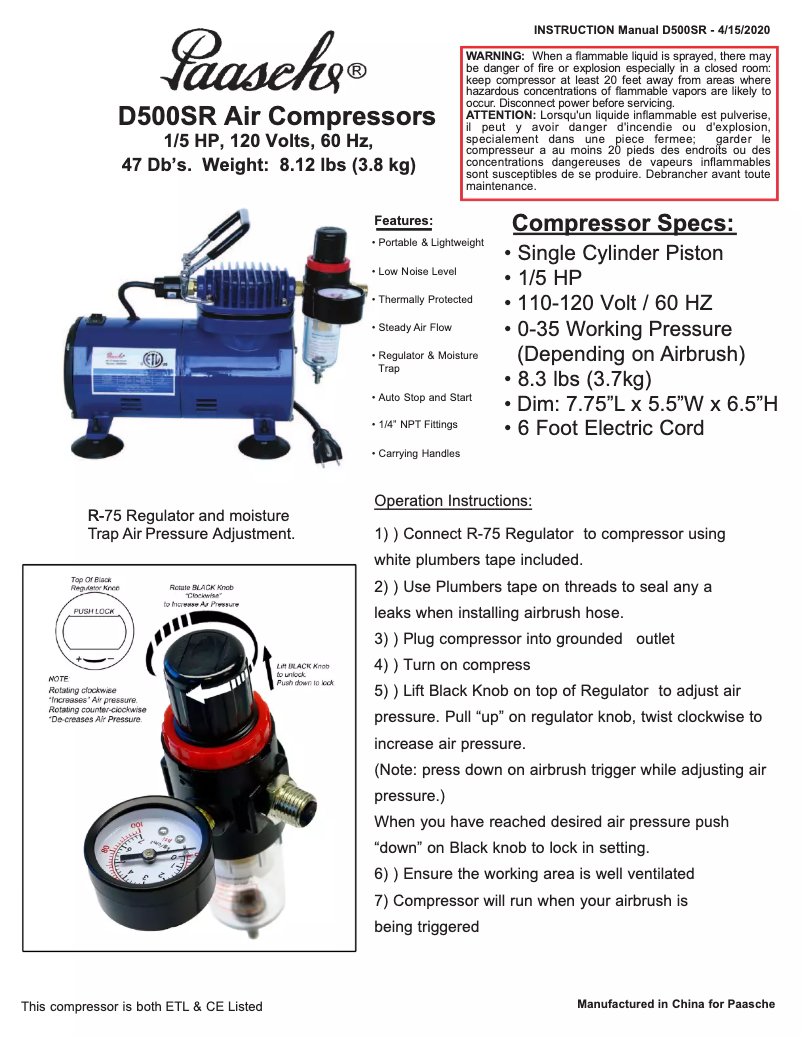 Image de la première page du manuel de l'appareil D500SR