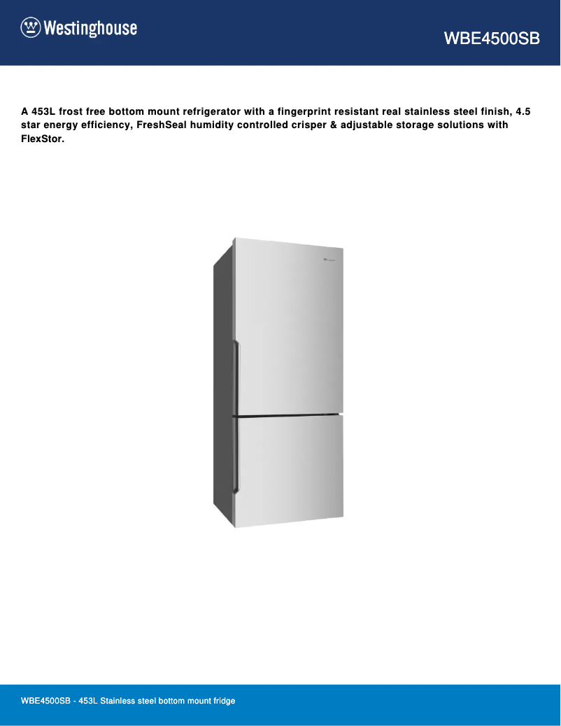 Page 1 de la notice Fiche technique Westinghouse WBE4500SB