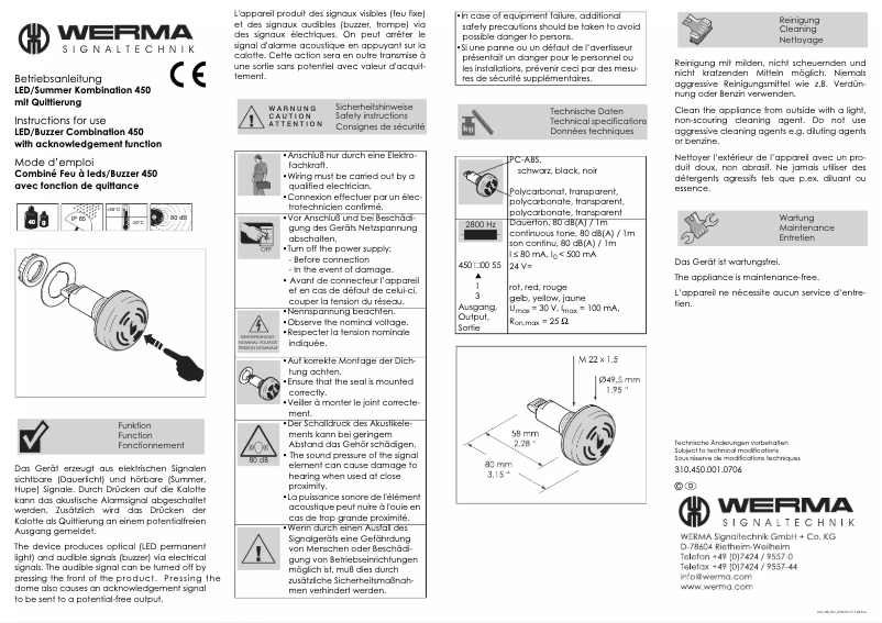 Page n°1 - Manuel utilisateur Werma 450.100.55