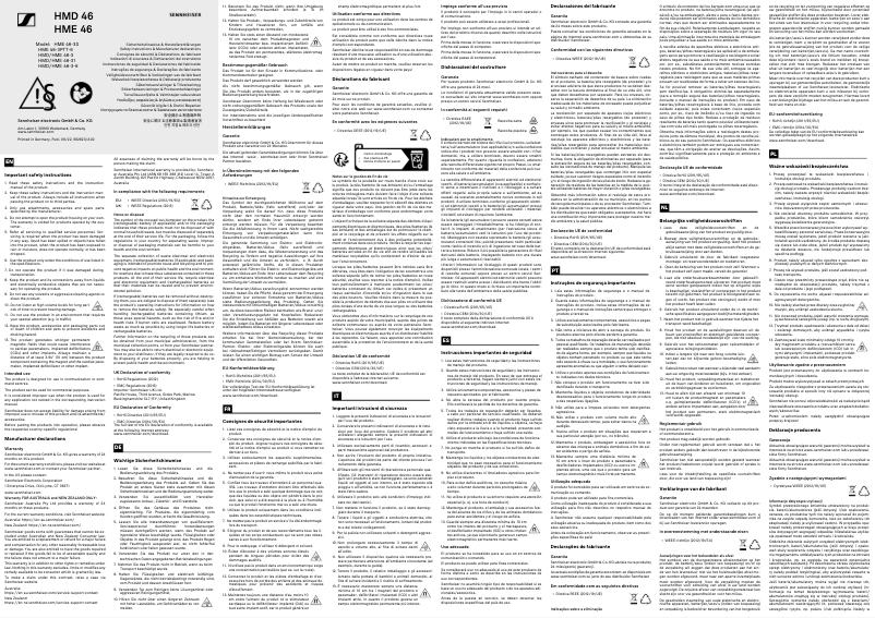 Page n°1 - Instructions de sécurité Sennheiser HMD 46
