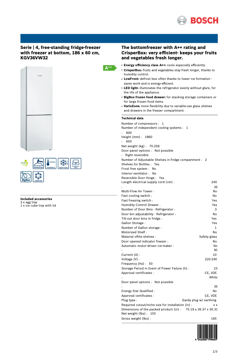 Image de la première page du manuel de l'appareil KGV36VW32