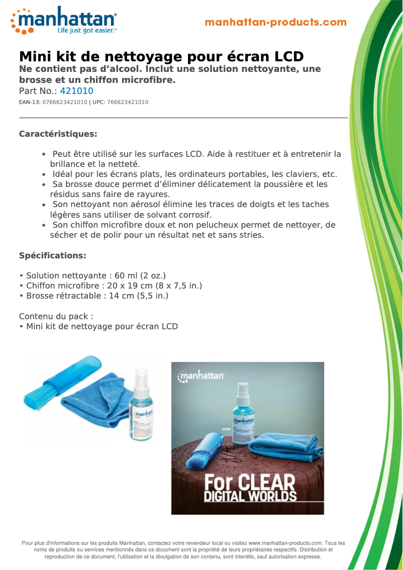 Page 1 de la notice Fiche technique Manhattan 421010