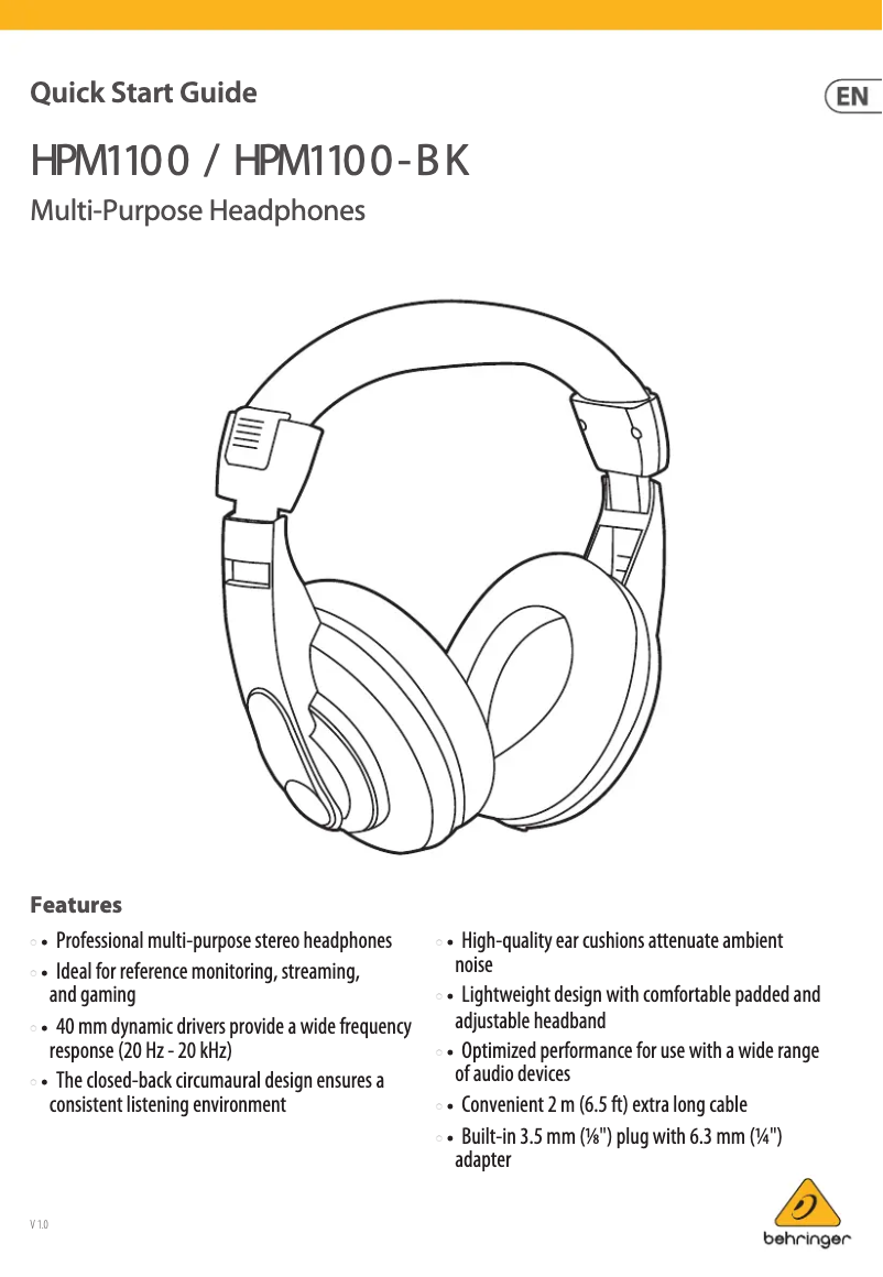 Page 1 de la notice Manuel utilisateur Behringer HPM1100