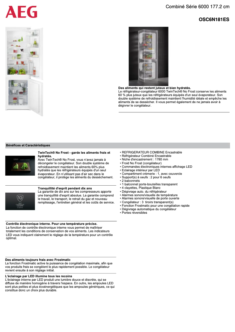 Page n°1 - Fiche technique AEG OSC6N181ES
