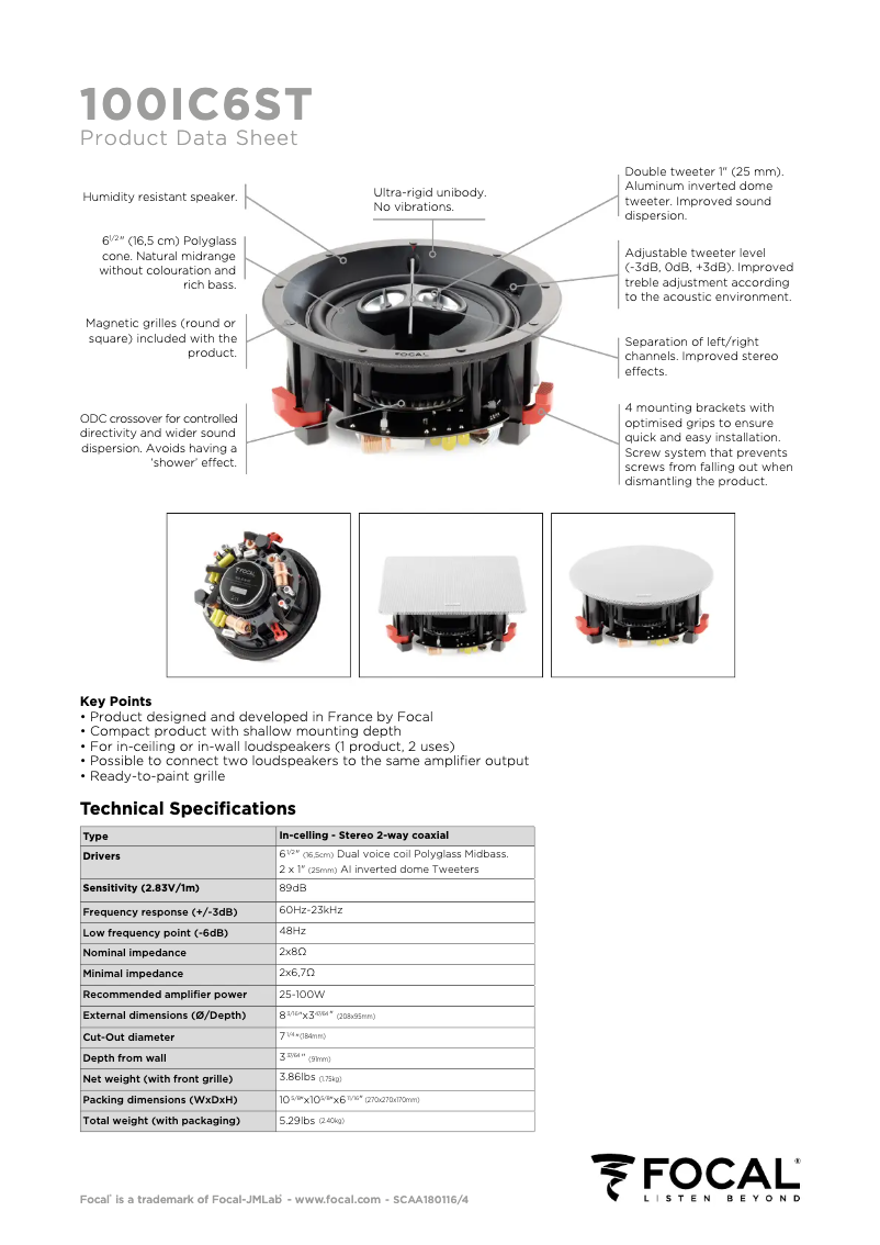Página 1 del manual Ficha técnica Focal 100 IC 6-ST