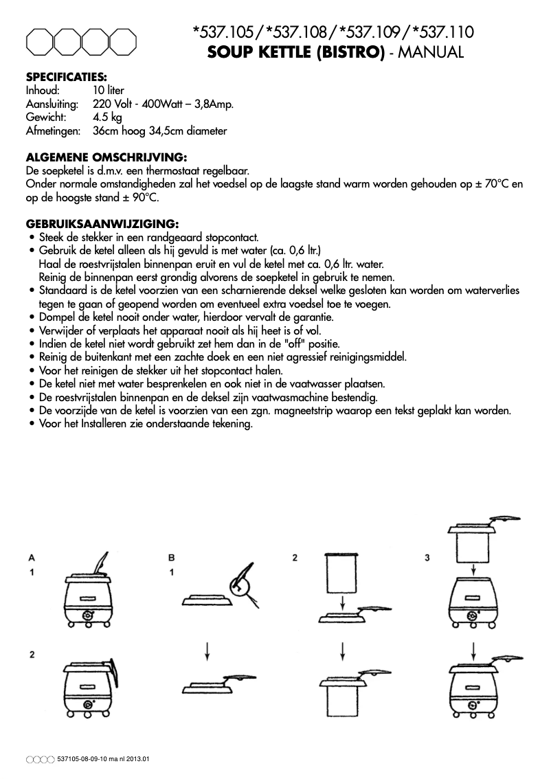 Page 1 de la notice Manuel utilisateur Bistro 537110