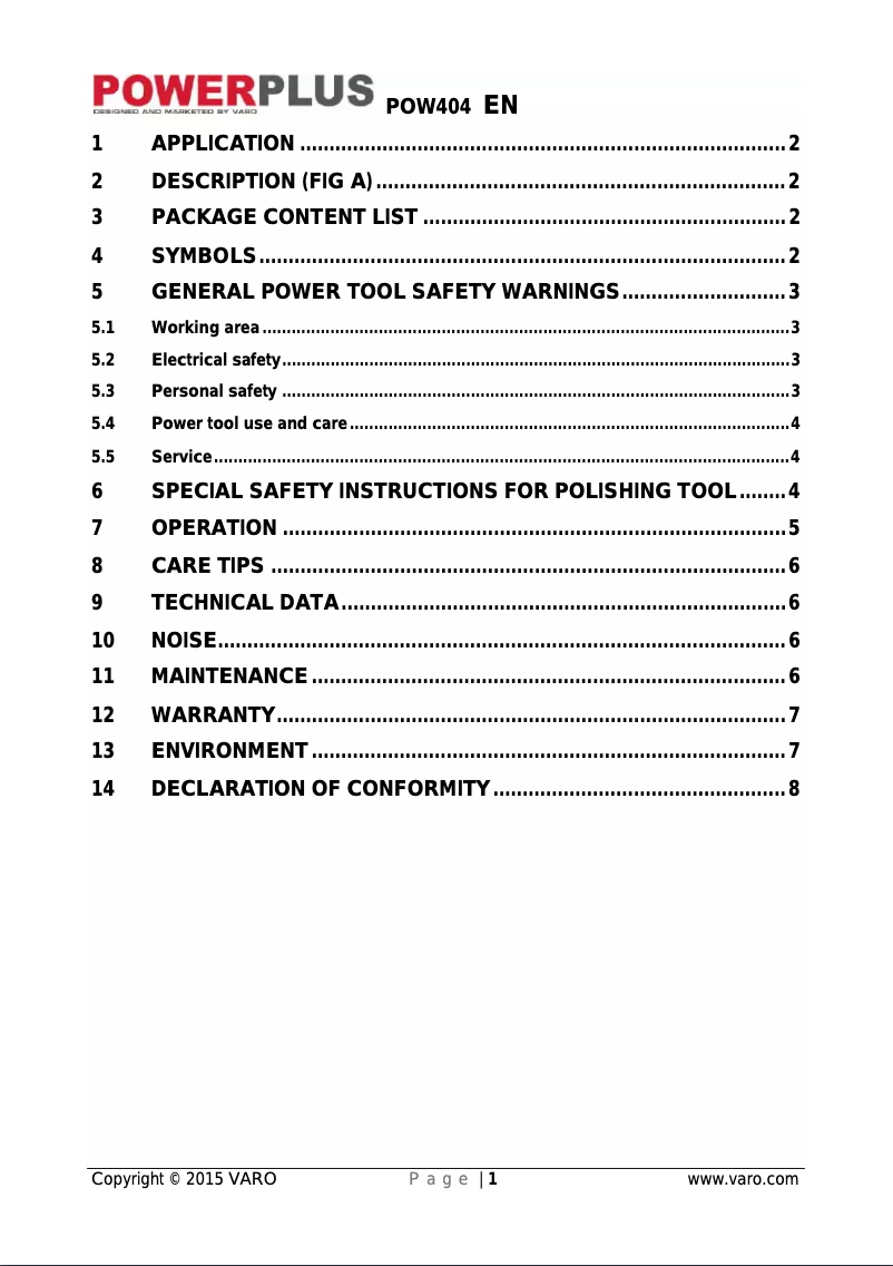 Page n°1 - Manuel utilisateur PowerPlus POW404