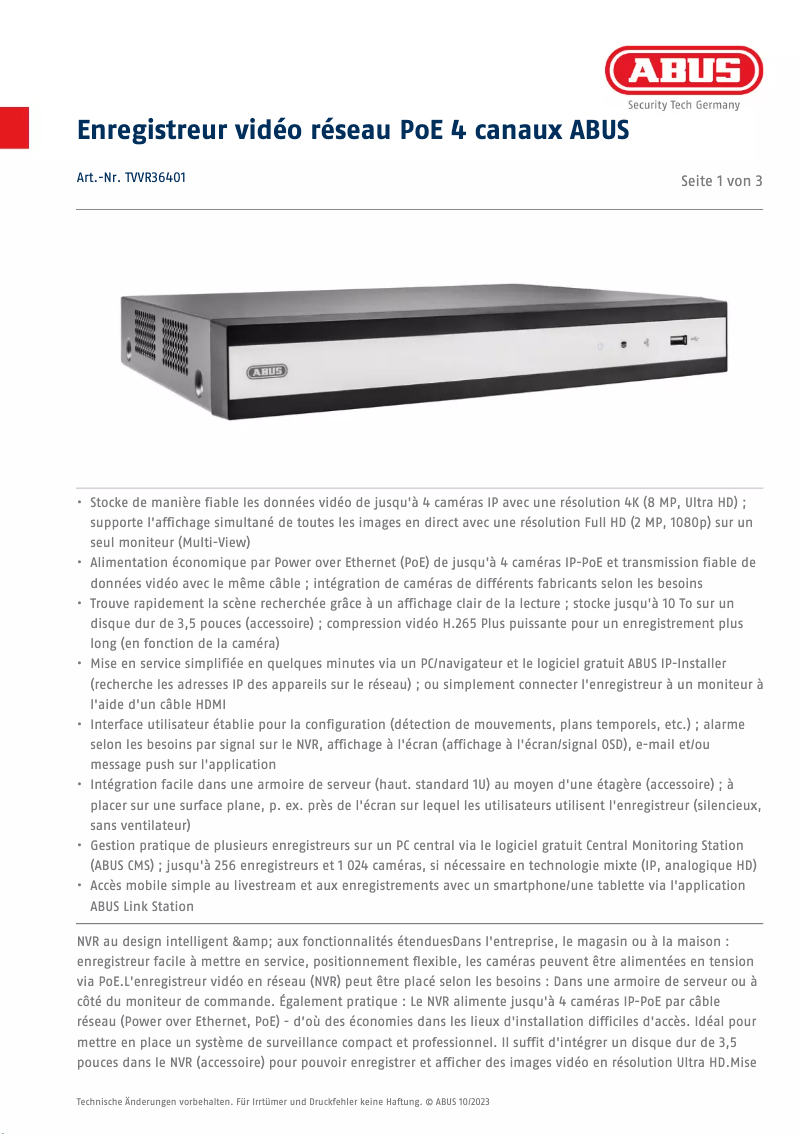 Image de la première page du manuel de l'appareil TVVR36401