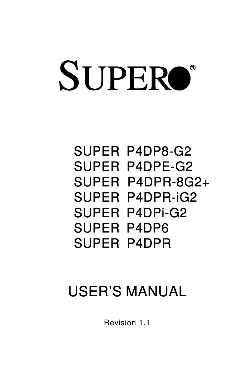 Page 1 de la notice Manuel utilisateur Supermicro P4DPR-8G2+
