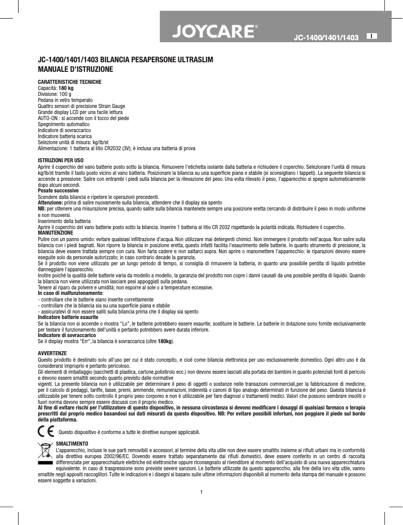 Image de la première page du manuel de l'appareil JC-1401