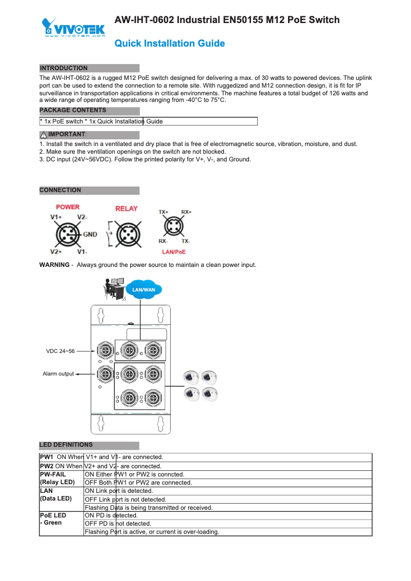 Page 1 de la notice Guide d'installation Vivotek AW-IHB-1040