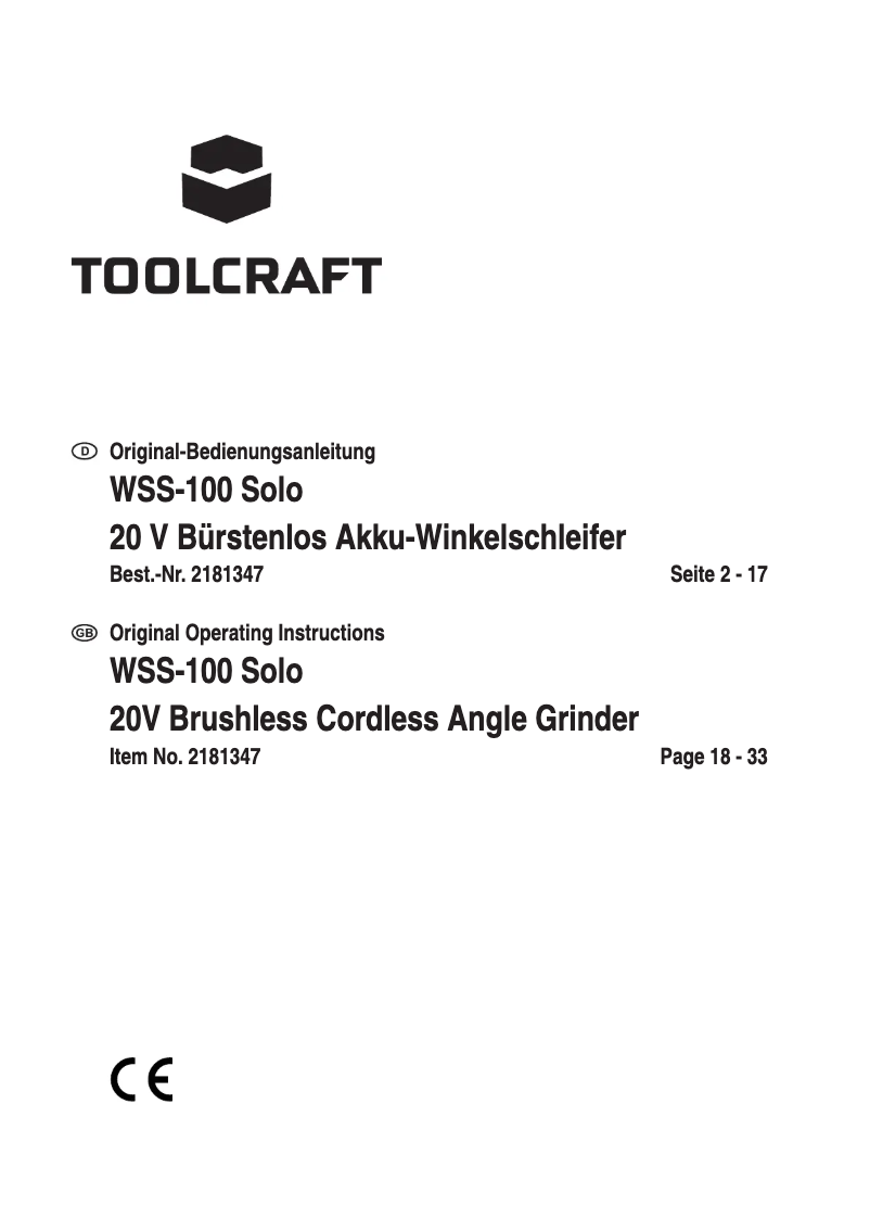 Page 1 de la notice Manuel utilisateur Toolcraft WSS-100 Solo