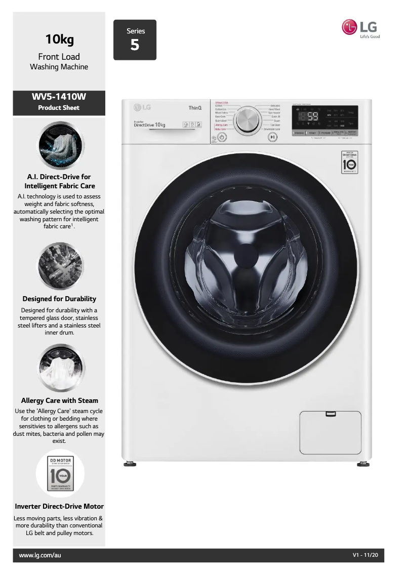 Page 1 de la notice Fiche technique LG WV5-1410W