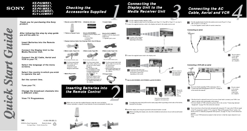 Page 1 de la notice Manuel utilisateur Sony KE-P42MRX1