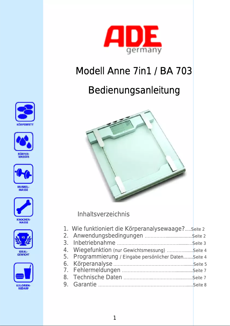 Image de la première page du manuel de l'appareil Anne BA 703