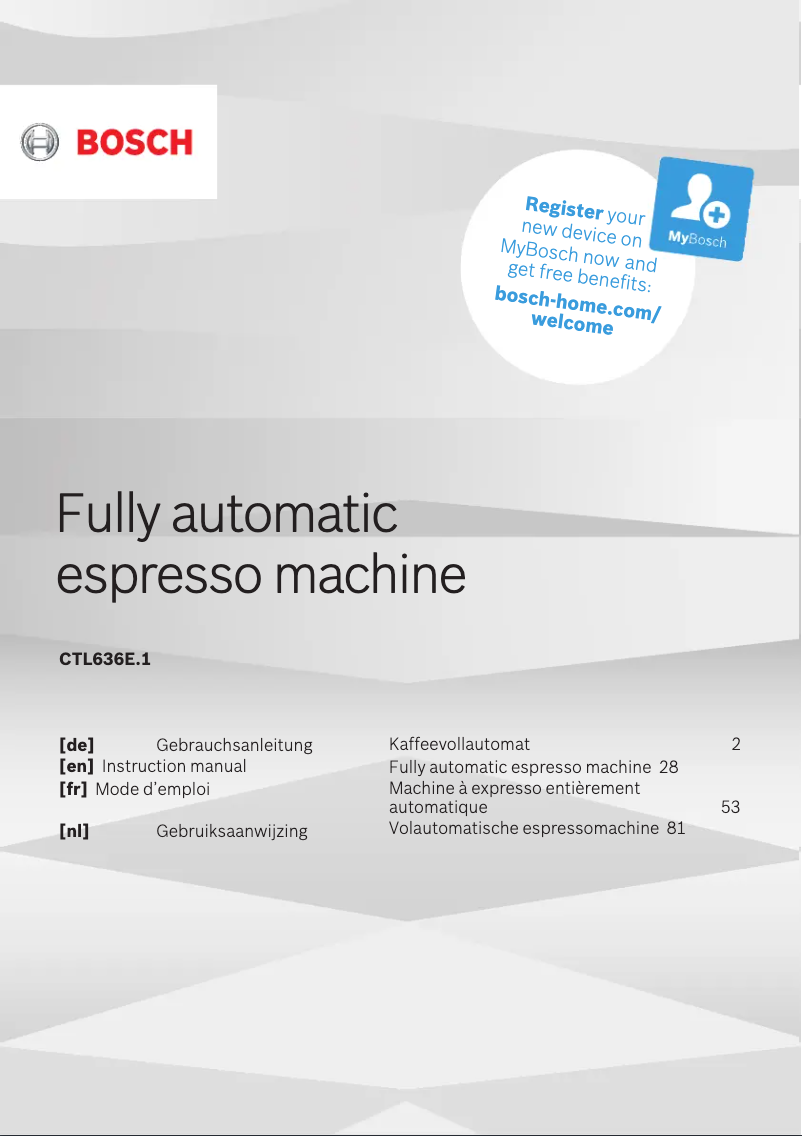 Page 1 de la notice Manuel d'utilisation et d'entretien Bosch CTL636EB1