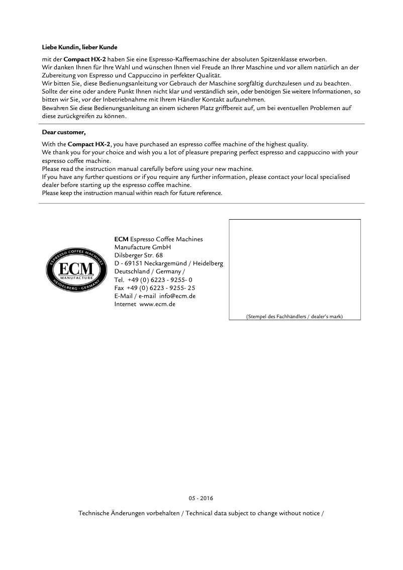 Page n°1 - Manuel utilisateur ECM Compact HX-2