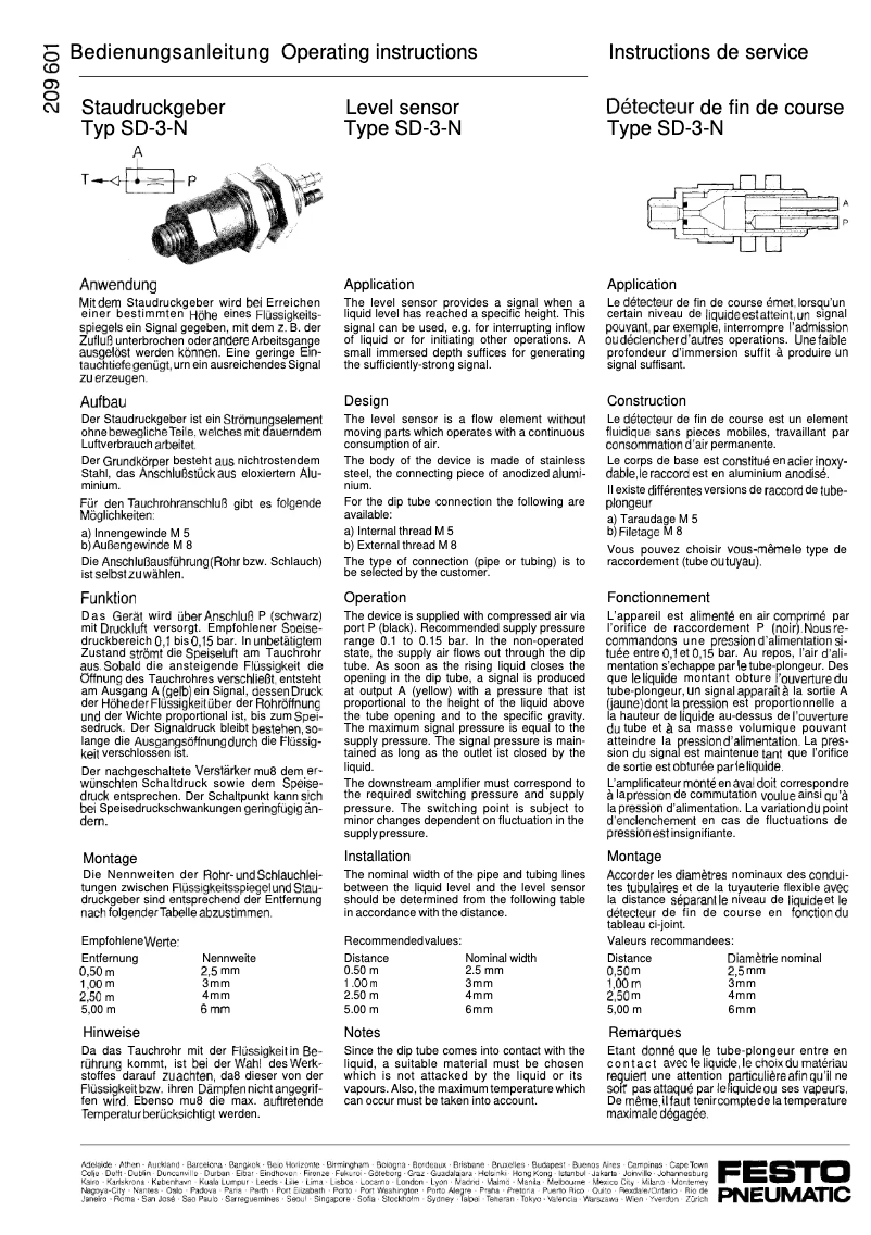 Page 1 de la notice Manuel utilisateur Festo SD-3-N