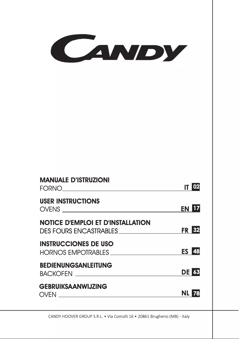 Page n°1 - Manuel utilisateur Candy FCSK63X/E