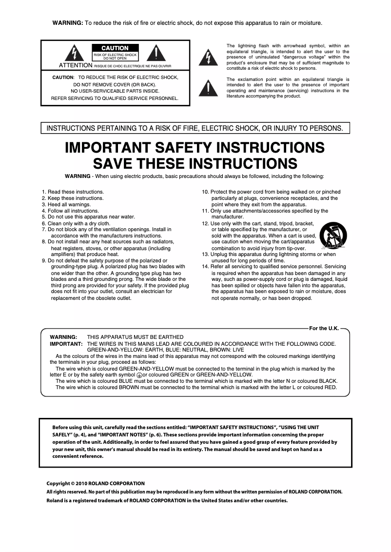 Page 1 de la notice Manuel utilisateur Roland V-Combo VR-700