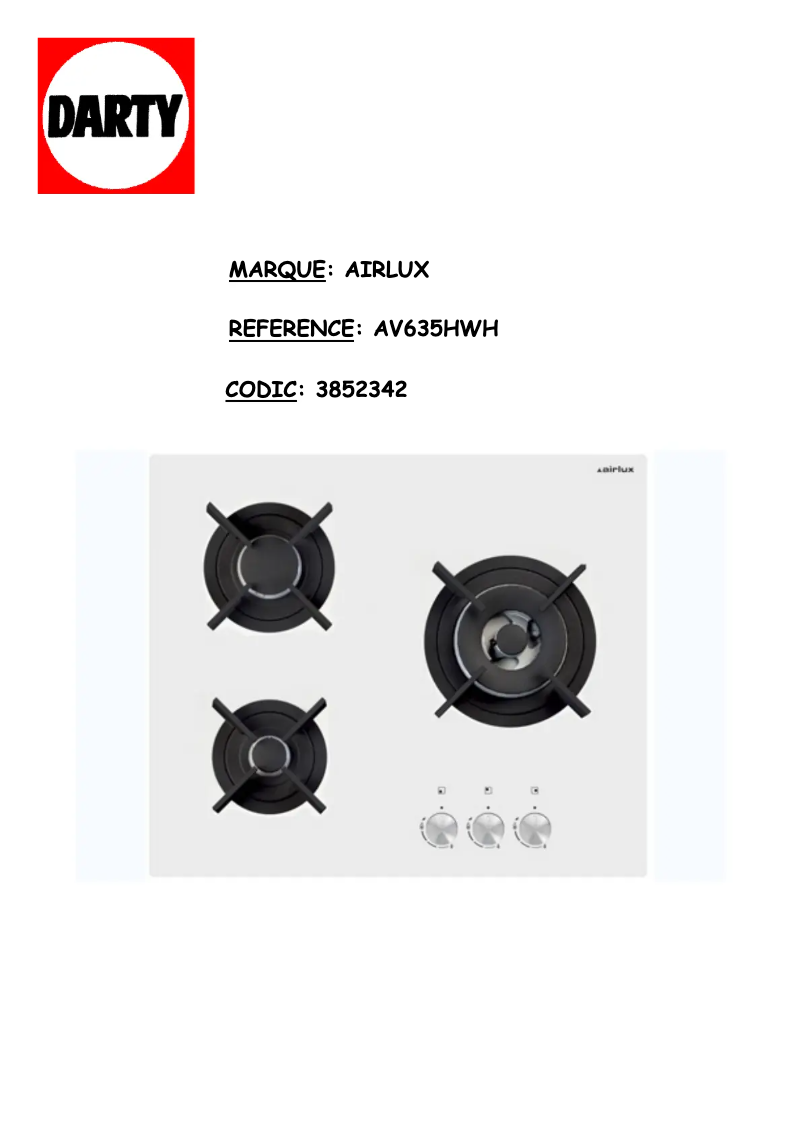 Page 1 de la notice Manuel utilisateur Airlux AV635HWH