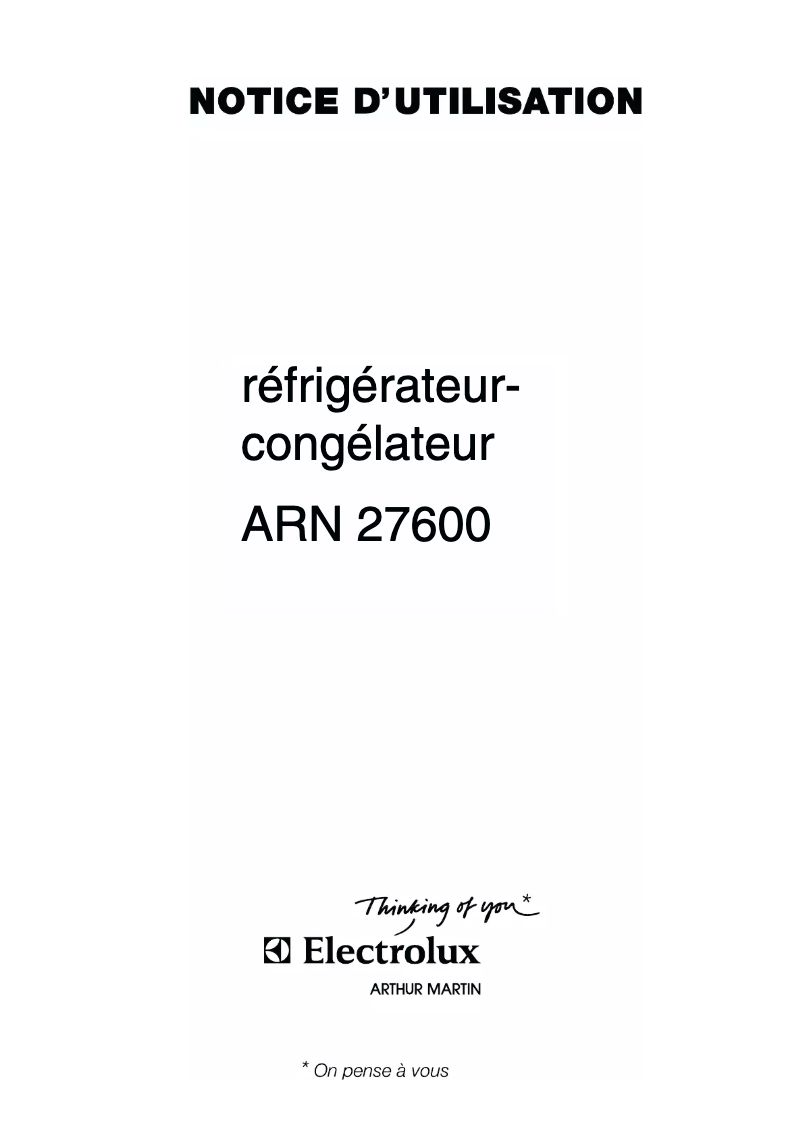 Page 1 de la notice Manuel utilisateur Arthur Martin-Electrolux ARN27600