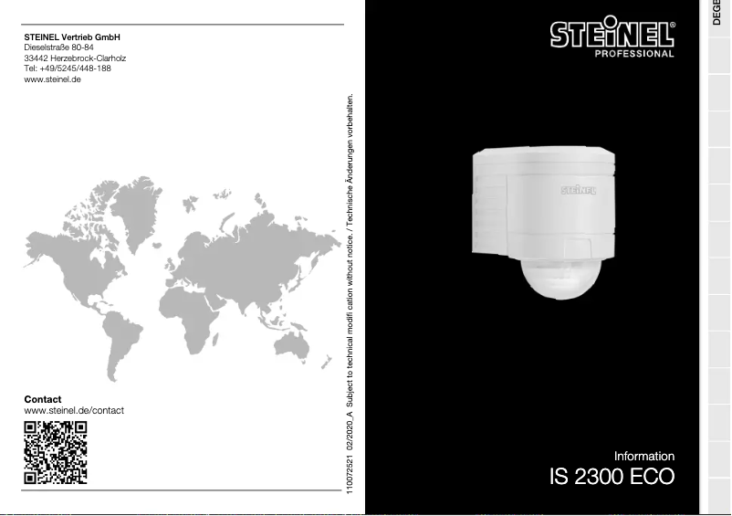 Page 1 de la notice Manuel utilisateur Steinel IS 2300 ECO