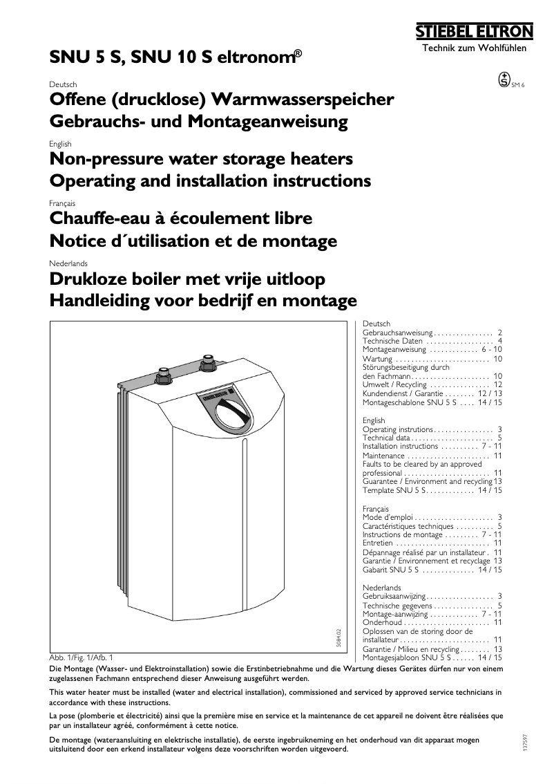 Page n°1 - Manuel utilisateur Stiebel Eltron SNU 5 S