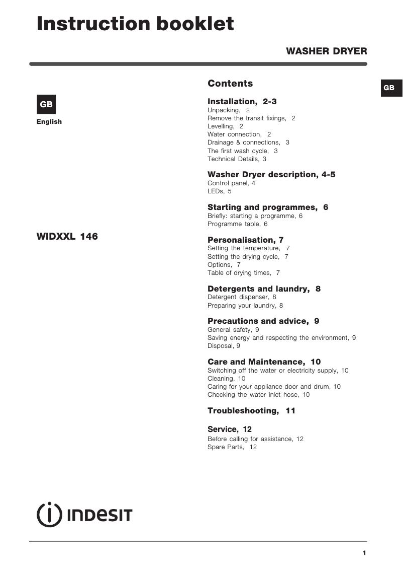 Page n°1 - Manuel utilisateur Indesit WIDXXL 146 (EU)