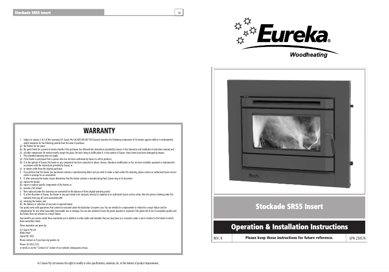 Page n°1 - Manuel utilisateur Eureka Stockade SRS5 Insert