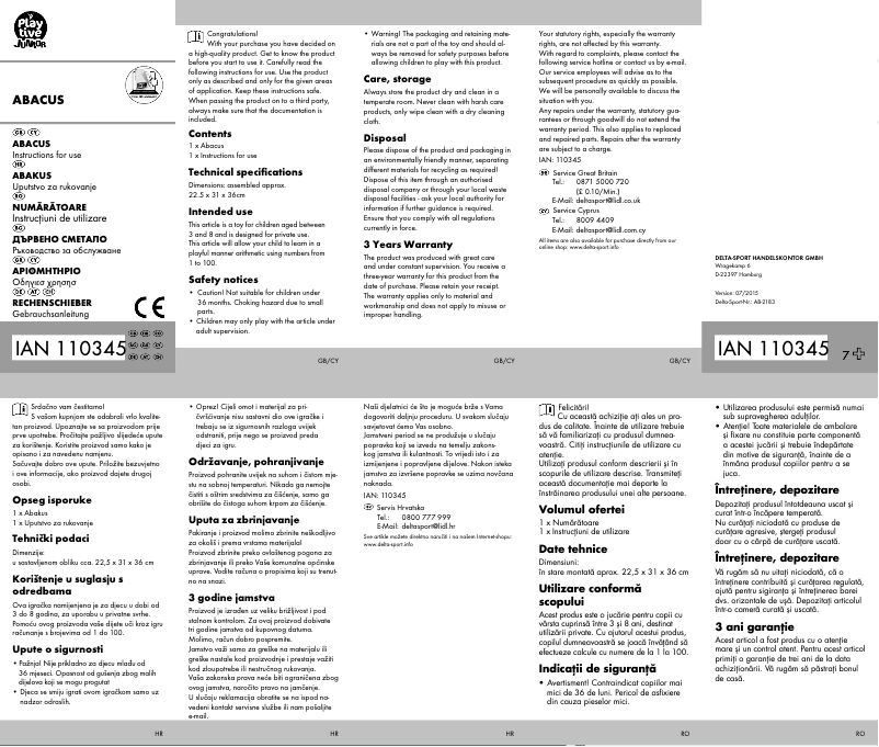 Page 1 de la notice Manuel utilisateur Playtive IAN 110345