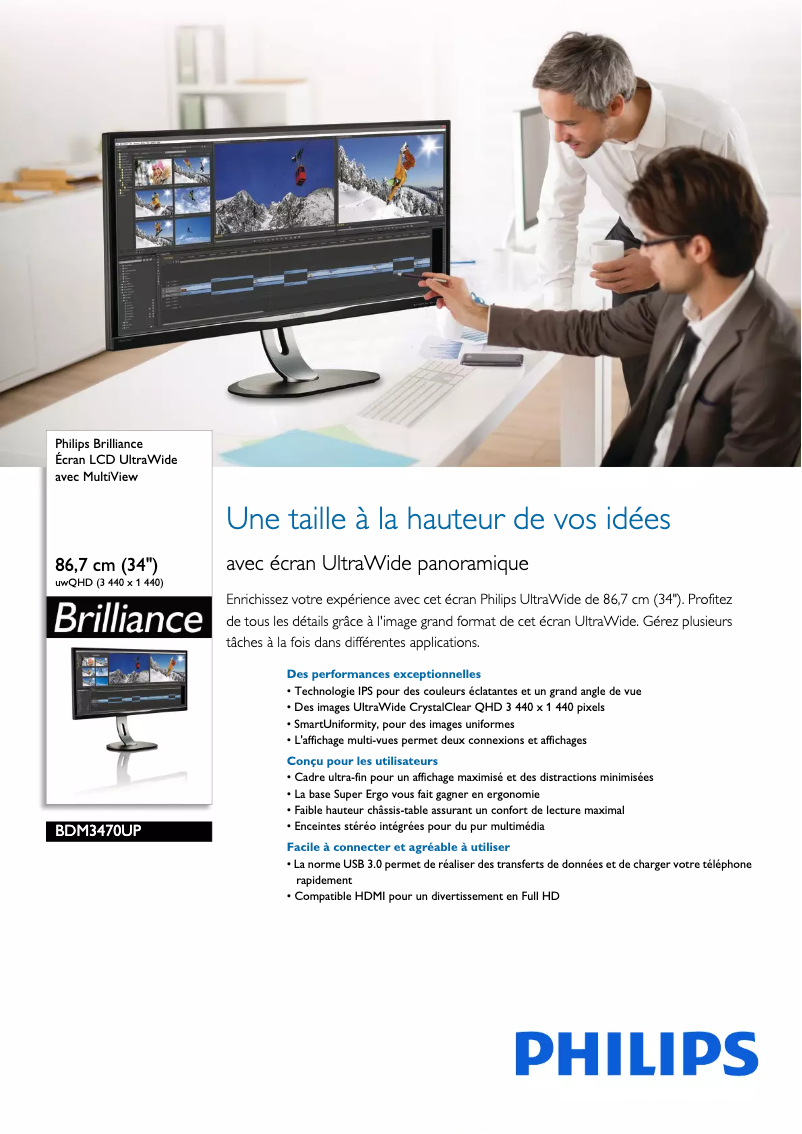 Page 1 de la notice Fiche technique Philips BDM3470UP