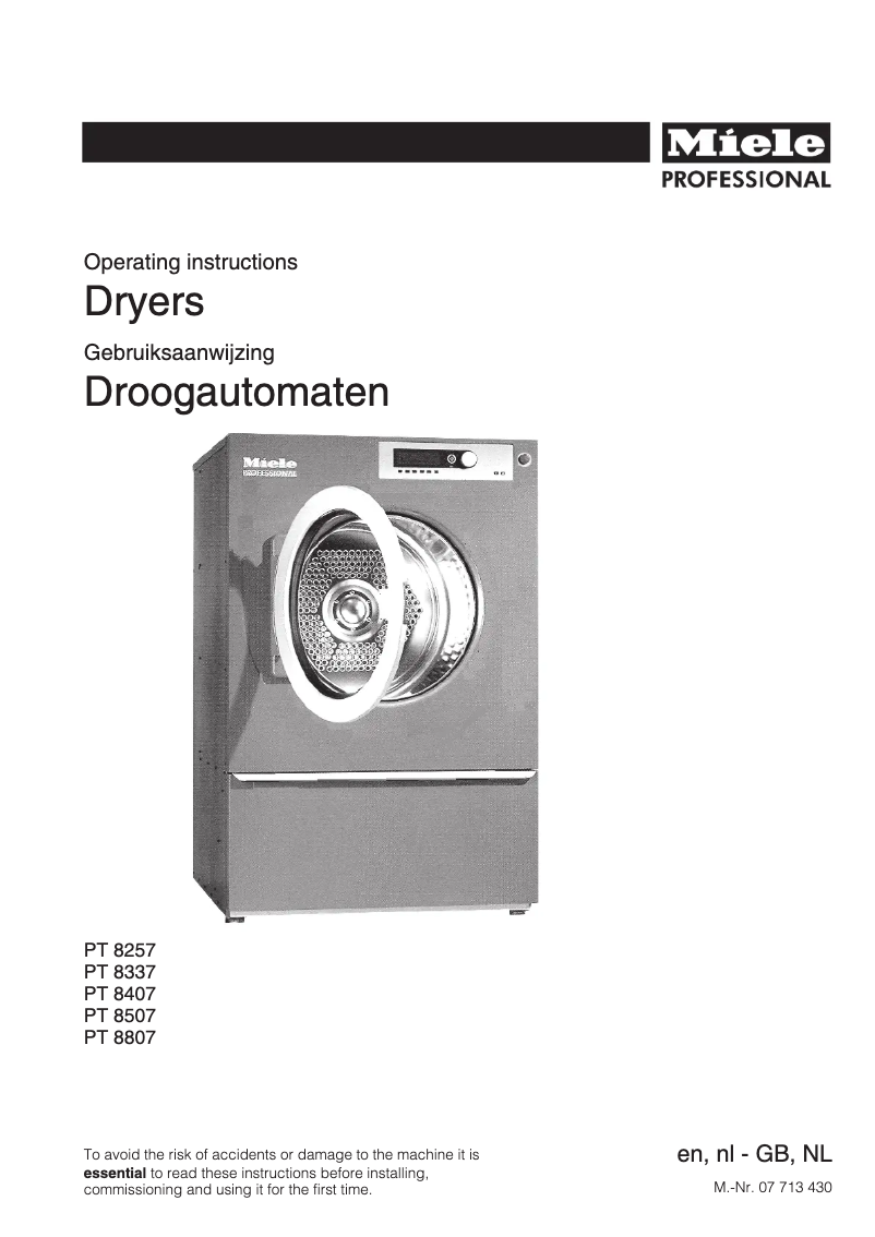 Page 1 de la notice Manuel utilisateur Miele PT 8407