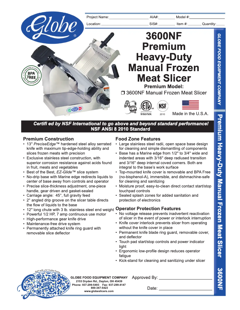 Page n°1 - Manuel utilisateur Globe 3600NF