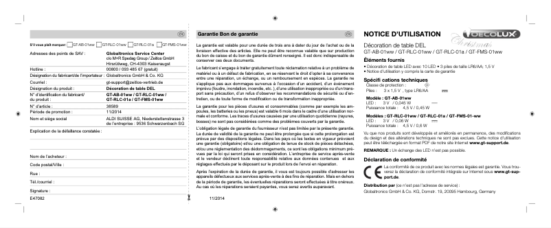 Page n°1 - Manuel utilisateur Oecolux GT-FMS-01ww