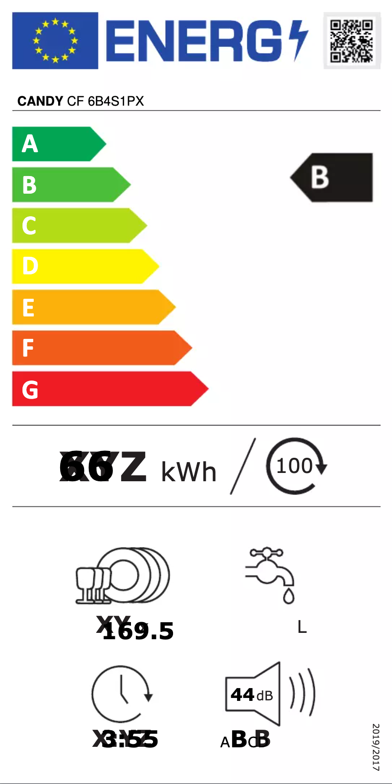 Page 1 de la notice Label énergétique Candy CF 6B4S1PX