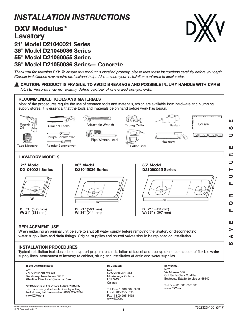 Page 1 de la notice Manuel utilisateur Dxv DXV Modulus D21050036LH