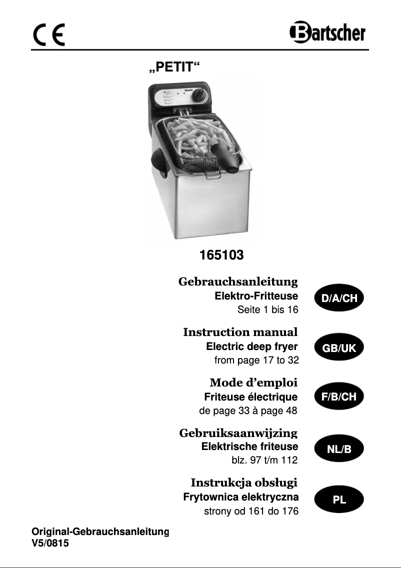 Page 1 de la notice Manuel utilisateur Bartscher Petit 165103