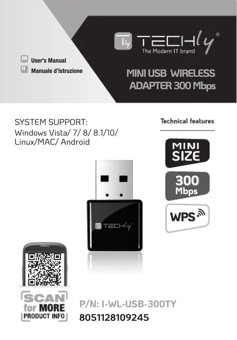 Page 1 de la notice Manuel utilisateur Techly I-WL-USB-300TY