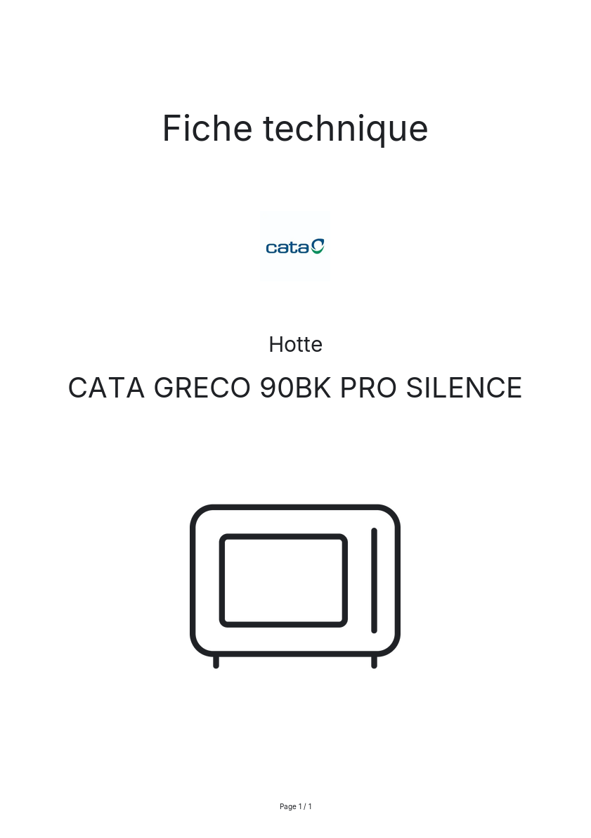 Page n°1 - Fiche technique CATA GRECO 90BK PRO SILENCE