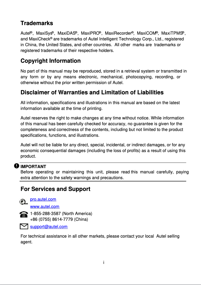 Page 1 de la notice Manuel utilisateur Autel MaxiCheck MX808S-TS