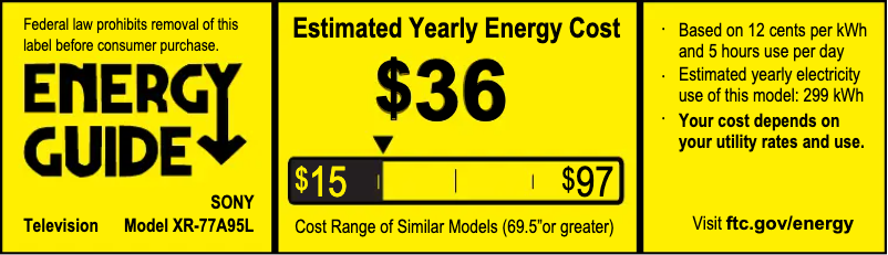 Page 1 de la notice Label énergétique Sony XR-77A95L