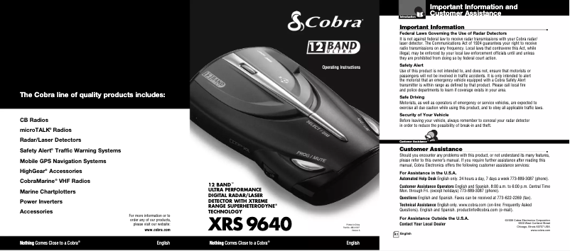 Page 1 de la notice Manuel utilisateur Cobra XRS 9640
