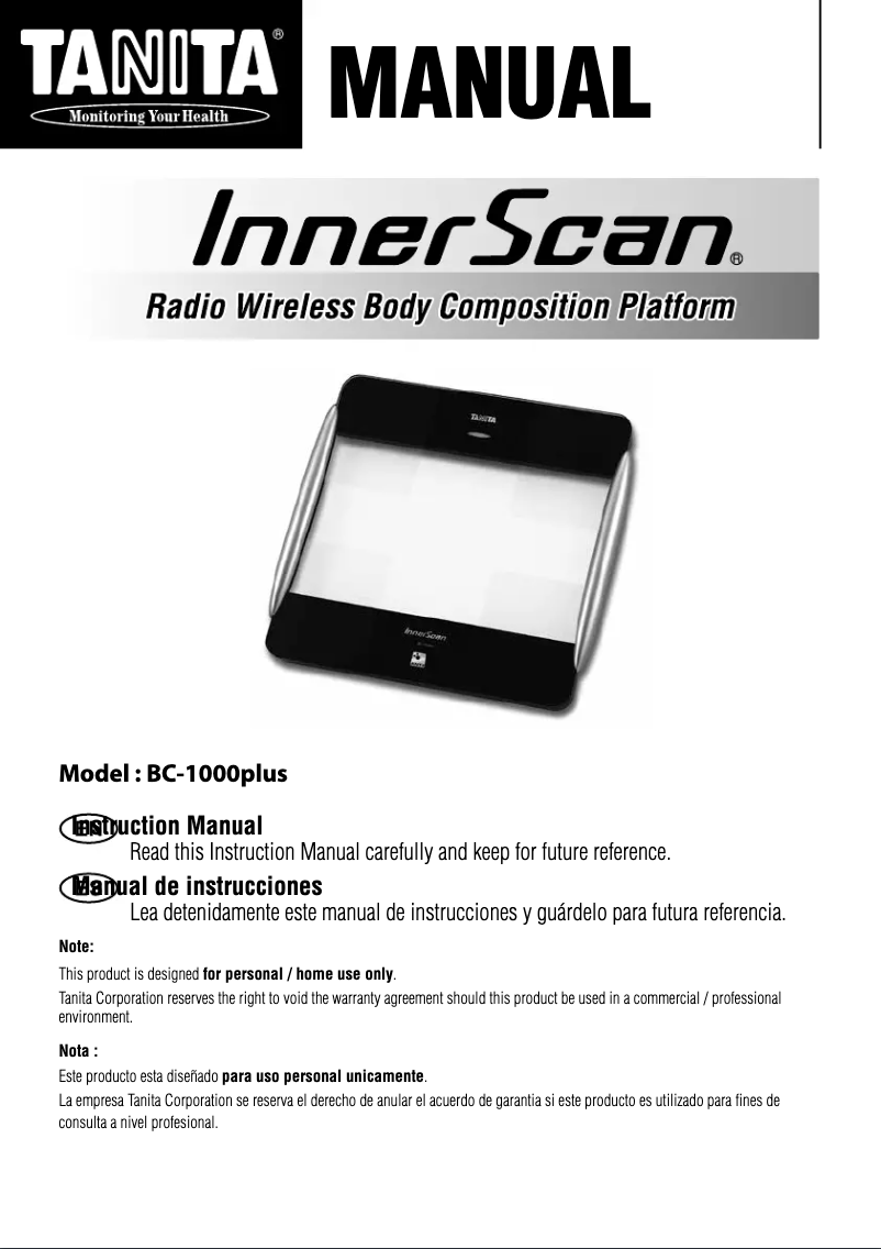 Page 1 de la notice Manuel utilisateur Tanita InnerScan BC-1000plus