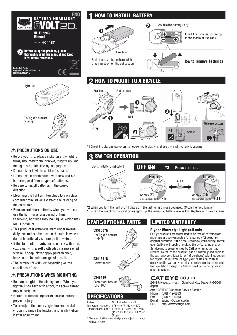 Imagen de la primera página del manual del dispositivo GVolt 20 HL-EL350G