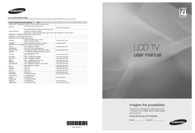 Page 1 de la notice Manuel utilisateur Samsung LE-22B450C8W/XXU