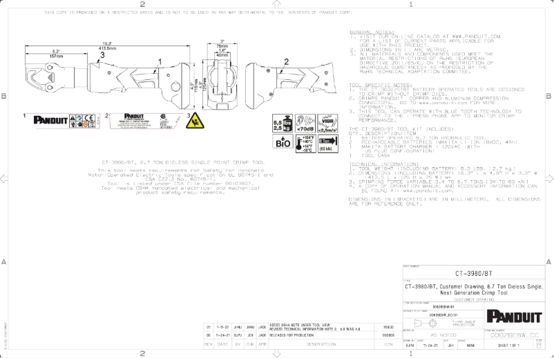Page 1 de la notice Dessin technique Panduit CT-3980/BT