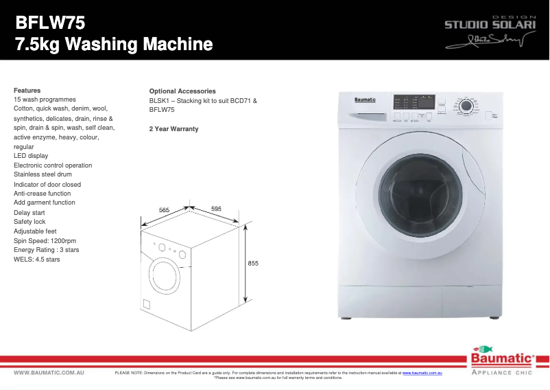 Page 1 de la notice Fiche technique Baumatic BFLW75
